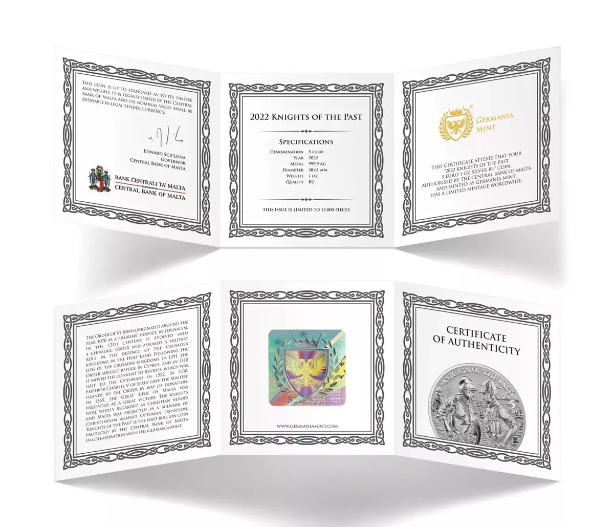 Picture of 2022 Germania Mint Knights of the Past 1 oz Silver Coin (Card, Capsule, COA)