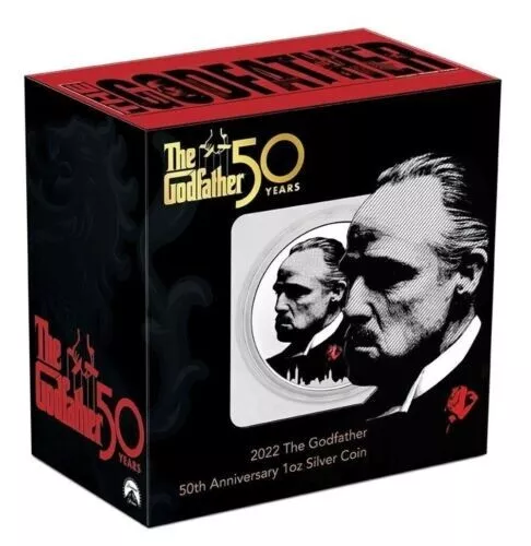 Picture of 2022 The Godfather 50th Anni. Red Rose 1 oz Colorized Silver Coin - In Capsule