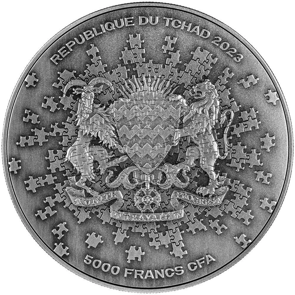 Picture of 2023 Moon Puzzle High Relief 1 oz Colorized Antique Silver & 4.5 oz Copper Coin