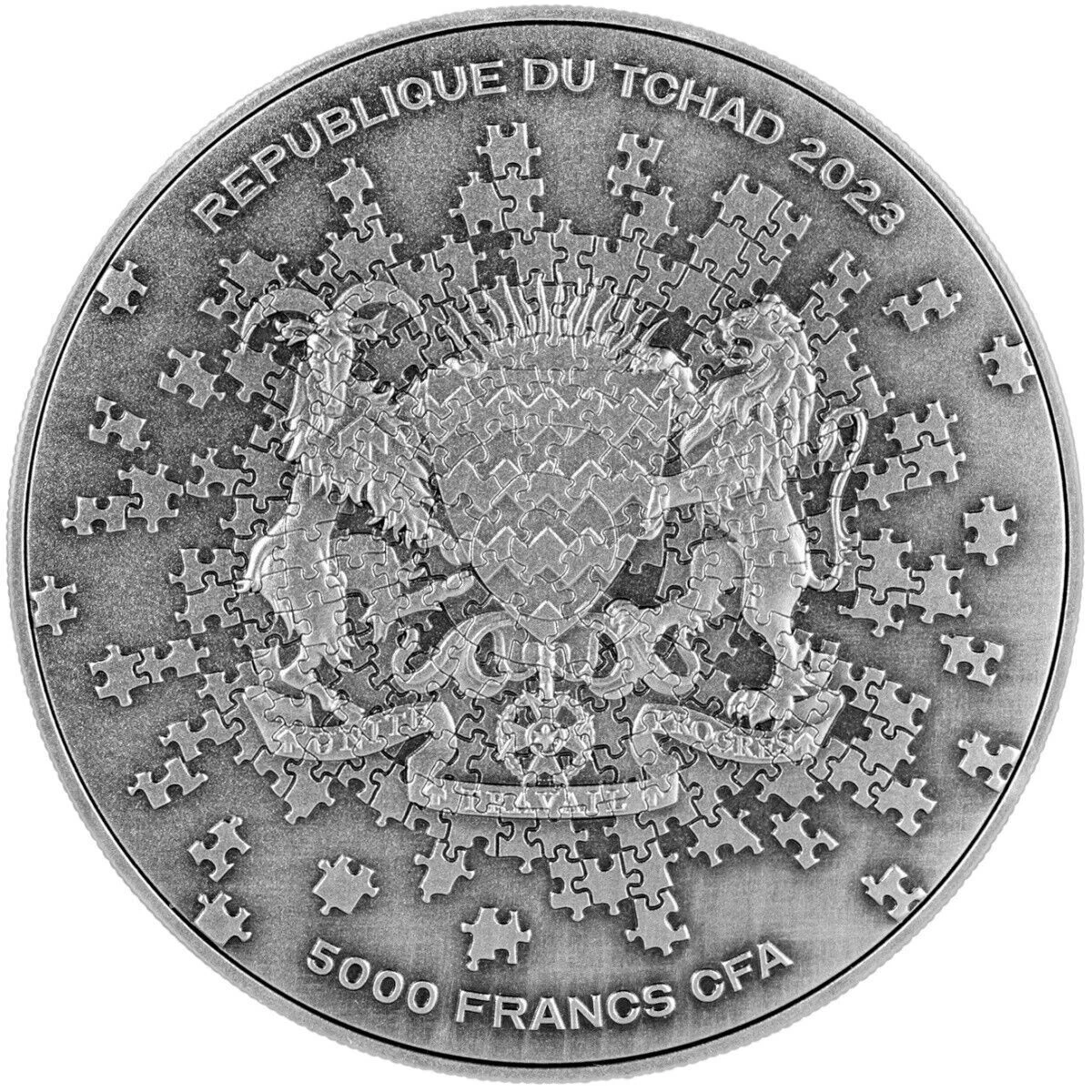 Picture of 2023 Mars Puzzle High Relief 1 oz Colorized Antique Silver & 4.5 oz Copper Coin