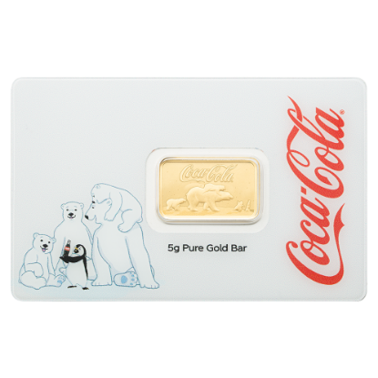 Picture of 2026 Pamp Coca Cola Polar Bear & Friends 5 Gram Gold Bar - In Assay w/Sleeve