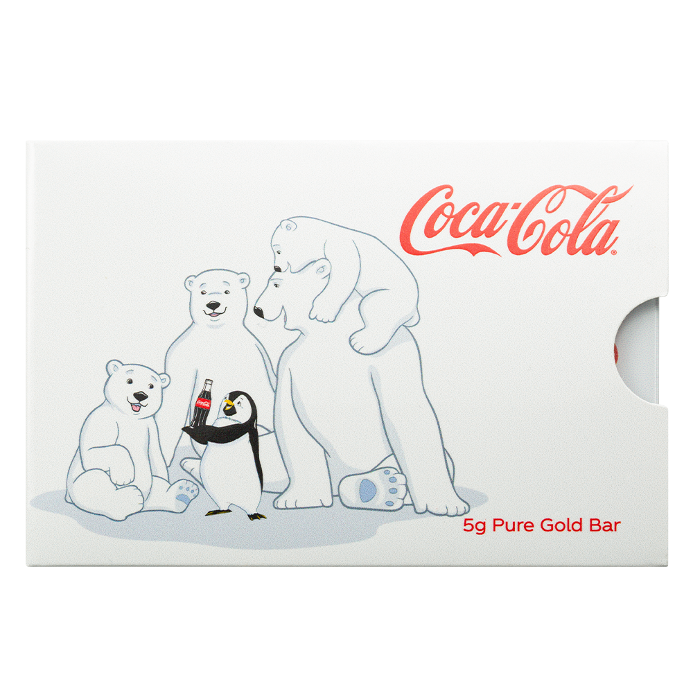 Picture of 2026 Pamp Coca Cola Polar Bear & Friends 5 Gram Gold Bar - In Assay w/Sleeve
