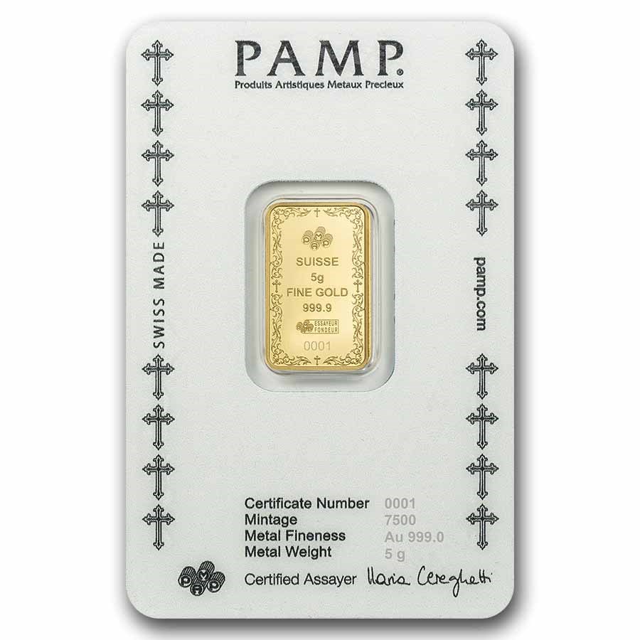 Picture of 2025 Pamp Suisse Cross of Christianity 5 Gram Gold Bar - In Assay w/Sleeve