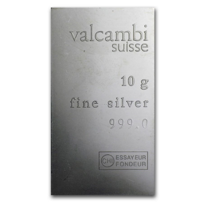 Picture of Valcambi Suisse 10 Gram Silver Bar – Single Break-Off Piece from 10x10 CombiBar