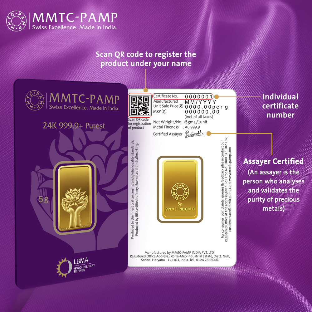 Picture of Pamp MMTC Lotus 5 Gram Gold Bar - Large Card Assay