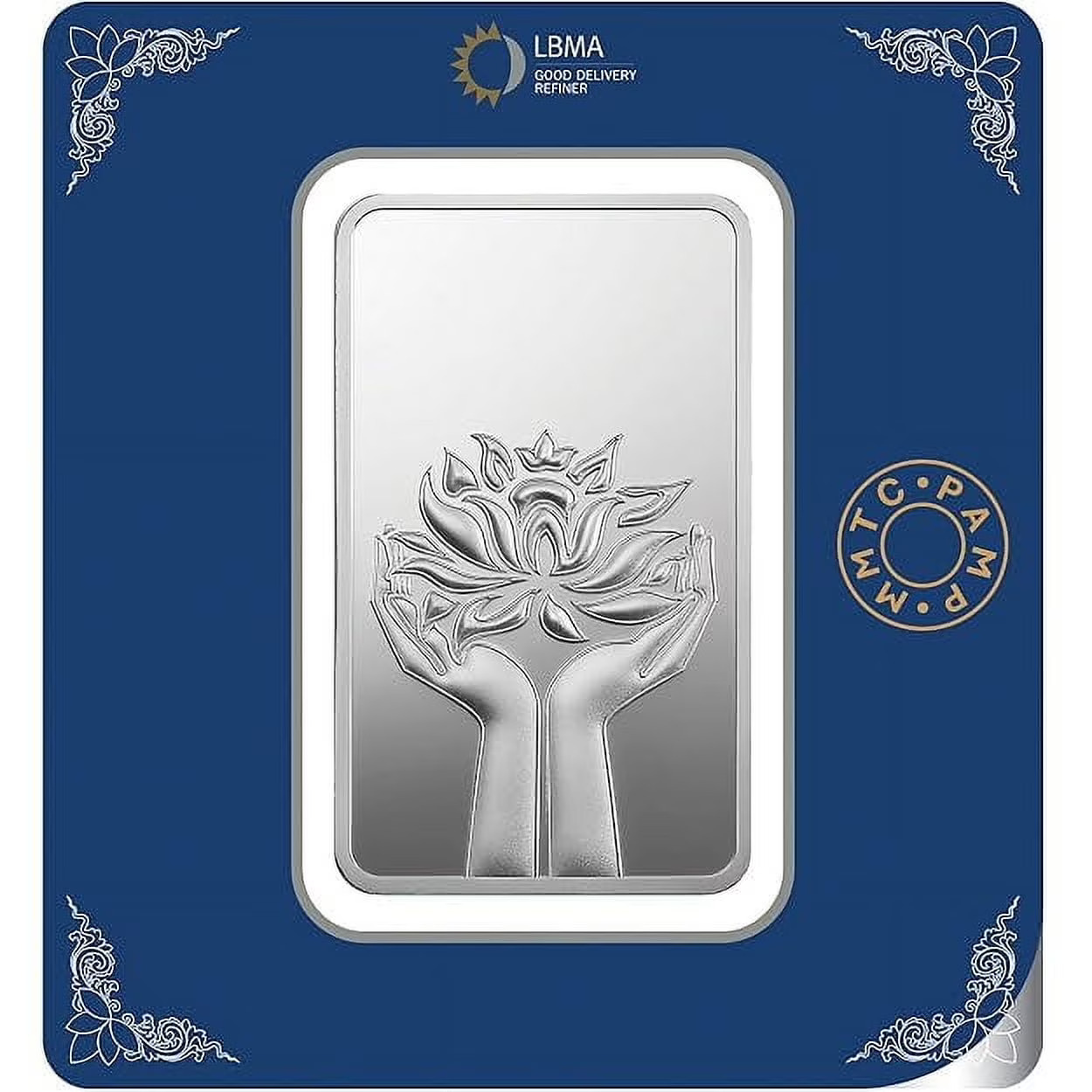 Picture of Pamp Mmtc Lotus 100 Gram Silver Bar - In Wide Assay